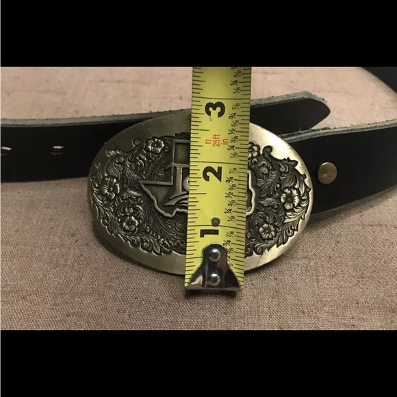 ADM Award Design Medals Texas Solid Brass Buckle Black Leather Belt Norman OK - Picture 12 of 13